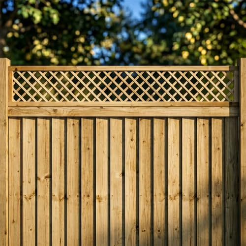 Diamond Fence Panel Topper 6ft x 1ft Framed Garden Trellis Wooden 5pk | 1ft-4ft, Decorative Lattice Wall-Mount or Add Extra Height & Privacy, Treated, Ideal Support for Plants & Vegetables