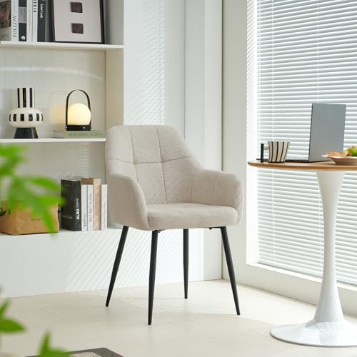 Colorig Modern Beige Dining Chairs Set of 1, Ergonomic Armchairs with Cross Metal Legs, Plush Chenille Fabric Upholstered Seat Living Room Chairs for Reception Kitchen Bedroom (1, Beige)