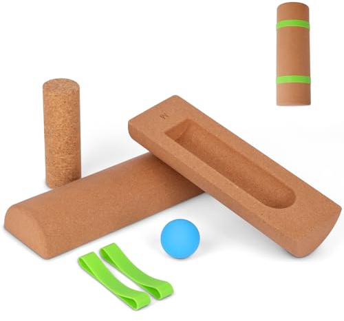 Craftspire Cork Balance Board, 4-in-1 Foot & Ankle Strengthener Kit with Massage Roller & Ball, Toe Resistance Bands, Storage Bag, Exercise Guide & Training Log for Mobility & Plantar Fasciitis Care