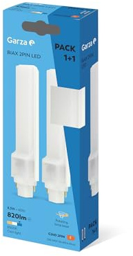 Pack 1+1 Tubos LED BIAX 2PIN, 820 LM, 8,5W G24D, Ahorro Energético 55%, Luz 6500K Fría, Óptica 360° y Fácil Instalación