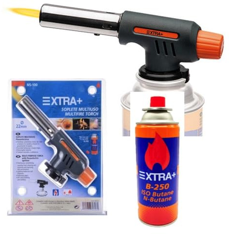 Dacada 2005 Soplete Multiusos + Cartucho de 393ml de Gas Universal | Válvula GLP250 | Ideal para Flamear, Caramelizar y usar en Barbacoas | Cocina & Acampada