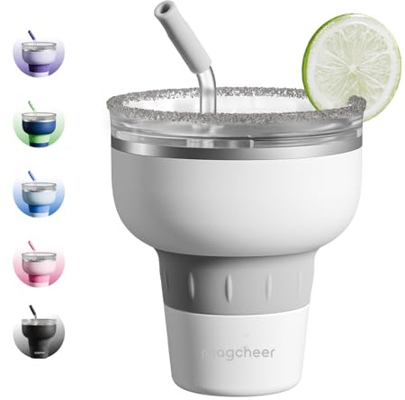 magcheer Bicchiere da cocktail con coperchio e cannuccia, in acciaio inox, isolato, per margarita, 320°, senza stelo, per feste, bianco