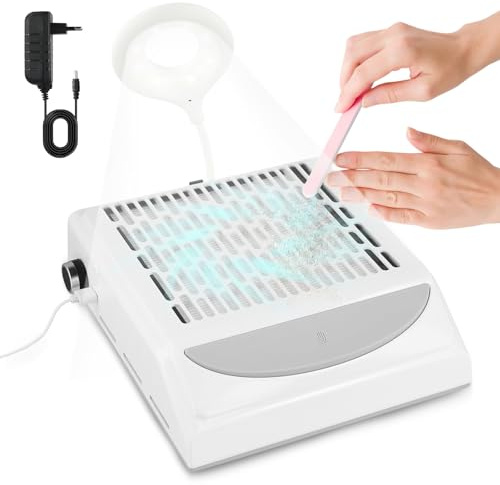 Aspiratore per polvere di unghie 100W con luce LED e filtro riutilizzabile, aspiratore per manicure professionale silenzioso con uscita USB, per salone di bellezza e uso domestico
