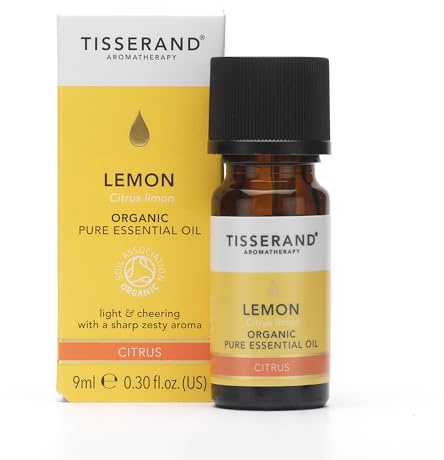 Tisserand Lemon Organic Essential Oil - 9ml | Zesty & Uplifting Lemon Aroma, 100% Natural Pure Essential Oils, Uncompromising Quality, Certified Vegan