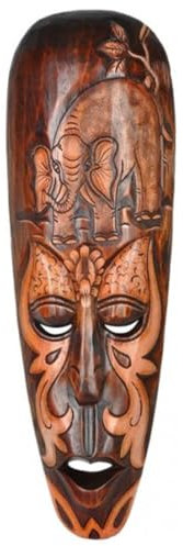 TEMPELWELT Maske Holzmaske Bumbo Wanddekoration aus Holz, Höhe 50 cm, handgefertigt Kunsthandwerk aus Bali Lombok Afrika