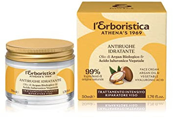 L'Erboristica Athena's - Crema Viso Antirughe - Acido Ialuronico Viso con Olio di Argan, Burro di Karité, Olio di Jojoba e Ginko Biloba - Crema Idratante Viso per Pelle Mista - 50 ml