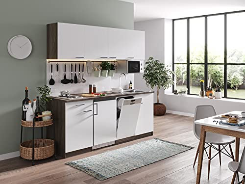 respekta Küche Küchenzeile Singleküche Eiche York Weiß Oliver 195 cm