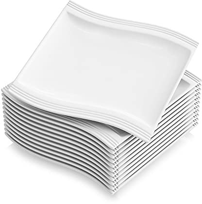 MALACASA, Serie Flora, 12 teilig Set CremeWeiß Porzellan Kuchenteller Dessertteller Frühstücksteller 8,25 Zoll / 21x21,5x2,5cm für 12 Personen