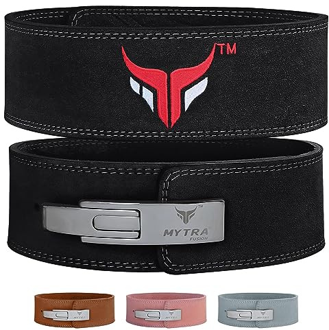 Mytra Fusion 4 inch Leather Power lifting and Weight Lifting Belt (Black, S)