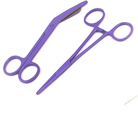 DDP Lot of 2 Lister Bandage Scissors 5.5 + Crile Hemostat Forceps Straight 5.5 Full Purple Color Stainless Steel