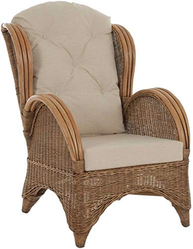 Korb-Outlet Ohrensessel bequem und breit Hochlehnsessel aus Rattan/Fernsehsessel Wohnzimmer/Rattanmöbel (Vintage Braun)
