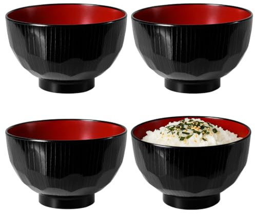 JapanBargain, 4-Pack Soup Bowls Japanese Plastic Bowl for Rice Noodle Poke Cereal Miso Soup Bowl Microwave and Dishwasher Safe, 11-oz, Made in Japan