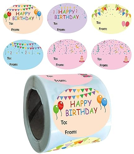 1.5 x 2 Inch Happy Birthday Tags Stickers for Presents - 300 Adhesive Happy Birthday Labels for Birthday, Party, Baby Shower Christmas Festival Holiday Presents (Oval, 1.5 X 2 inch)