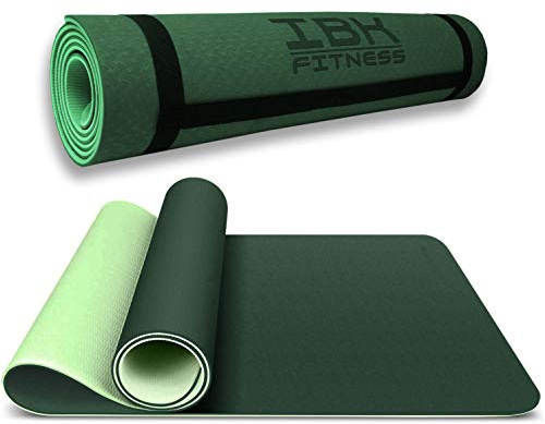 IBK FITNESS - Tappetino da Yoga, Tappetino da Yoga Imbottito e Antiscivolo Fitness Pilates e Ginnastica con Cinturino di TPE,180 x 60 cm (Verde)
