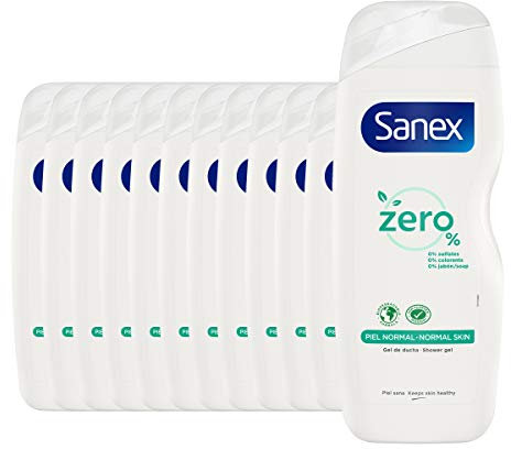 Sanex Zero%, Gel de Ducha o Baño para Pieles Normales, Pack 12 Uds x 600ml