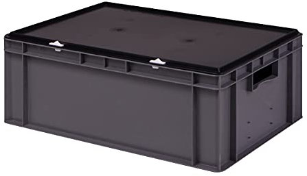 1a-TopStore Stabile Profi Aufbewahrungsbox Stapelbox Eurobox Stapelkiste mit Deckel, Kunststoffkiste lieferbar in 5 Farben und 21 Größen für Industrie, Gewerbe, Haushalt (grau, 60x40x22 cm)