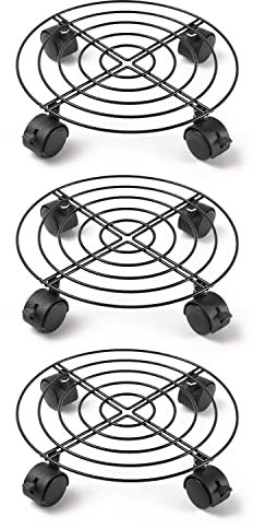 ETRAVEL 3 PCS Plant Caddy with Brakes Wheels, Heavy Duty Movable Plant Pot Stands Metal Plant Caddy with Wheels Indoor Outdoor Home Garden Tools (Each with 2 brake wheels)