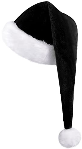 KONVINIT Chapeau de Père Noël de luxe, chapeau de fête de Noël pour homme et femme, noir