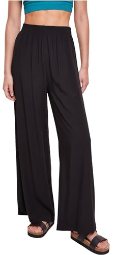 Urban Classics Pantalon Viscose Jambes Évasées Femme Pantalon en Toile Noir S 100% Viscose Marlene