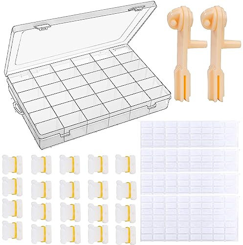 Aufbewahrungsbox für Stickgarn, 2 Floss Winder Garn Aufbewahrung, 200 Stück weiße Plastikseide Spulen Set, 4 Blätter Zahnseide Nummer Aufkleber