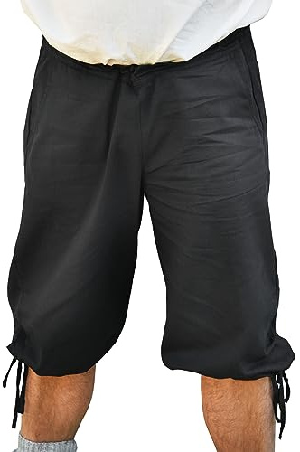 Battle-Merchant | Knickerbocker Jonte médiéval | Pantalon à taille genoux pour homme | Pantalon viking | Pantalon de pirate | Short médiéval, taille LARP, Noir , S