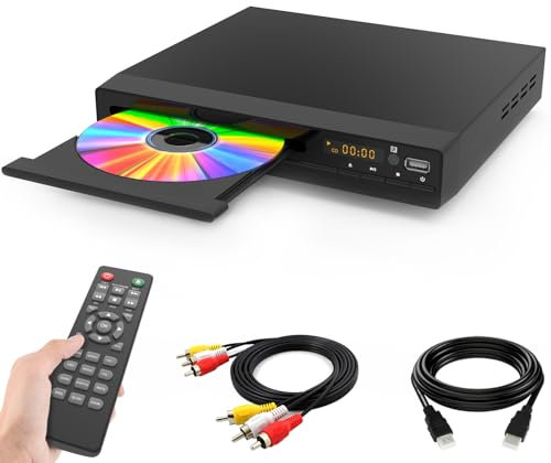 DVD CD Player für Fernseher, Up-Convert to HD 1080p, All Region, Breakpoint Memory, Eingebautes PAL/NTSC, USB 2.0