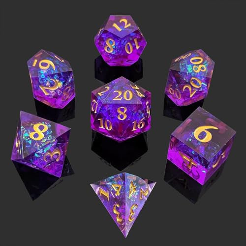 7 Uds Poliédrico DND Dados Resina Borde Agudo D&D Dados Set para Dungeons and Dragons RPG MTG Juegos de Mesa (Morado)