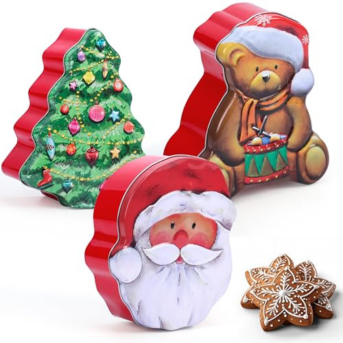 Belle Vous 3er Set Weihnachtsplätzchendosen aus Metall - Keksdosedose Metall mit Deckel für Geschenke - Plätzchendose - Keksdose Weihnachten - Zur Aufbewahrung von Süßigkeiten