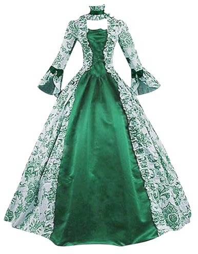 Duohropke Vestido de baile rococó para mujer, estilo gótico, estilo victoriano, vestido medieval, vestido largo, varias capas, encaje, vintage, princesa, cosplay, vestido largo hasta el suelo., M