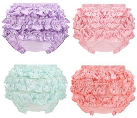 Orinery Bloomers en coton doux pour bébé fille bébé couverture de couche à volants culottes tout-petits enfants culottes lot de 4, Kl736b, 6-12 mois