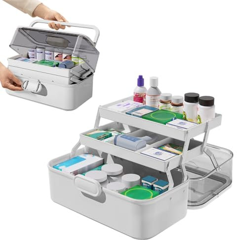 LPAMABA Hausapotheke Box Medikamenten Aufbewahrung Mittelgroß Medizinbox Medizinkoffer Erste Hilfe Koffer Medikamentenbox Multifunktions Aufbewahrungsbox Apothekenbox mit Tragegriff, 28x15.5x15.5cm