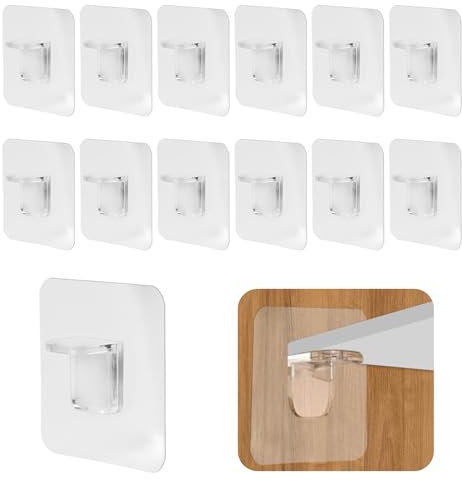 12 x Soporte Baldas Armario Adhesivo, Colgar Estanterias sin Agujeros, Soporte de Estante, Soportes Adhesivos de Plástico Transparente para Estanterías, Soporte para Baldas Armario Estante Adhesivo