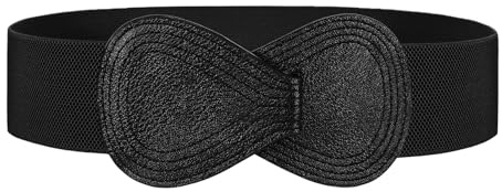 VONMELLI Cintura Elastica Donna Ampie Larga in Vita Vintage Elegante Semplice con Fibbia in Pelle ad Incastro a 8 Forme Per Jeans, Pantaloni e Abiti Nero S