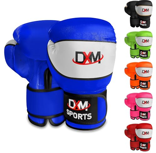 DXM SPORTS Kids Boxing Gloves – Youth Boxing Gloves for Safe Sparring & Training – Beginners Gloves for Punching Bag, Kickboxing and Muay Thai – Perfect Gloves for Kids & Children (Blue, 4 Oz)