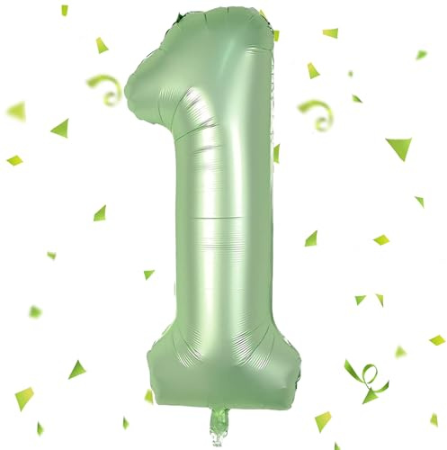 Zahlen Luftballon Salbeigrün,Salbeigrün Luftballon 1,40 Zoll Olivgrün Folienballon 1 Zahlenballon 1 Helium Ballon, Luftballon 1 Geburtstag für 1 Jahre Geburtstagsdeko Kinder Mädchen Junge