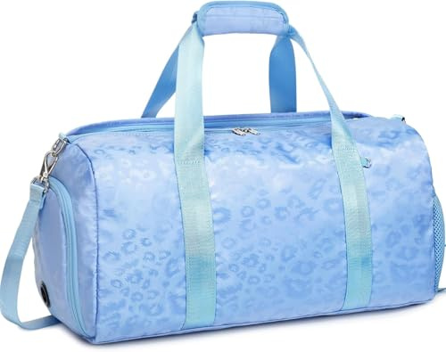 Sportväskor för barn, resväska, flicka, duffelväska, gymväska, weekendväska, simväska, dansväska, balettväska, Blå leopard, 18 L * 9.75 H * 8 W, Resväska