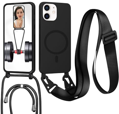 GoodcAcy Crossbody snodd för iPhone 11, [kompatibel med MagSafe] Magnetiskt fodral med rem justerbar och avtagbar hals, anti-fingeravtryck, svart