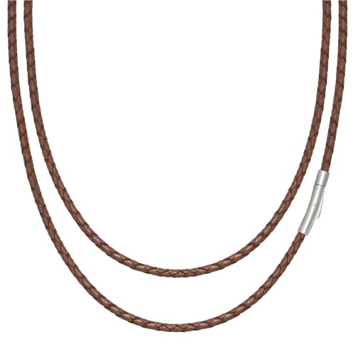 Simaru Collana in vera pelle, 3 mm, prodotta in Germania, elegante, durevole e con robusta chiusura a gancio a molla, per uomo e donna, 51cm - 3mm, Acciaio inossidabile Vera pelle acciaio
