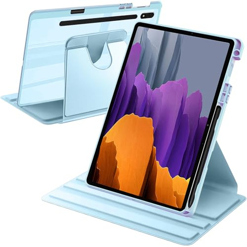A-BEAUTY Rotierende Hülle Kompatibel mit Samsung Galaxy Tab S8 2022/S7 2020 11 Zoll mit S Pen Halter, 360° Drehbare Schutzhülle Ständer Klare Rückseite, Auto Wachen/Schlafen, Himmelblau