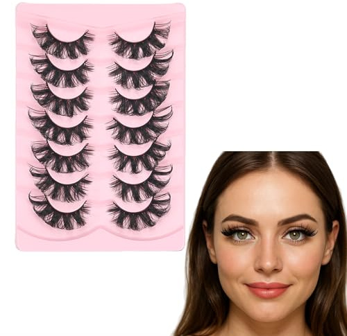 Lilbitty 7 Pairs Fluffy Strip Lashes 12-20mm 80D Volume False Eyelashes Wispy Soft Curly Eye Lashes Waterproof Faux Mink Lashes Wimpern Lashes Girl Got Lashes Fake Wimpern Eyelashes