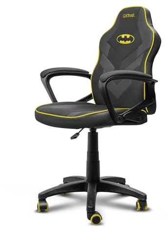 GXTrust 703BM Revvo Batman Lizenziert Gaming Stuhl für Kinder 4-12 Jahren, Gepolsterte Armlehne, Gasfeder Klasse 3, Stoffpolsterung, Höhenverstellbarer Schreibtischstuhl Kinder, Schwarz