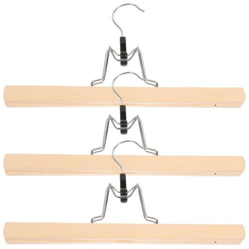 VALICLUD Perchas De Pantalones De Madera Natural Maciza con Pinzas para Faldas Y Pantalones 11.81X6.29 Pulgadas Juego De 3 Unidades Diseño Resistente para Organizar Ropa Sin Arrugas En Armarios