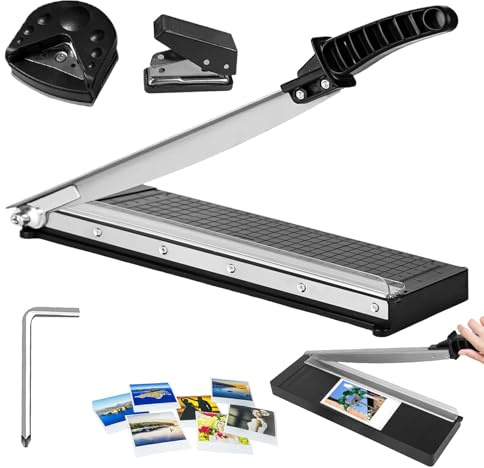 Cortador de papel, A4/B5/A5/B6/B7 Guillotina de Papel, Cortador de Palanca Manual con Redondeador y Perforador, para Manualidades DIY y Corte de Embalajes, Negro
