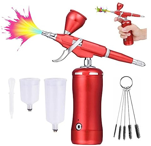 Uppladdningsbar sladdlös Airbrush Kompressor Auto Handhållen Pistol Set Bärbar trådlös Air Brush Exakt Kontroll(Red)
