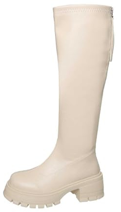 Generisch 2026 Botas de equitación hasta la rodilla con suela de plataforma gruesa, botines de moda para invierno con cremallera en la parte posterior, calzado cómodo, beige, 36 EU