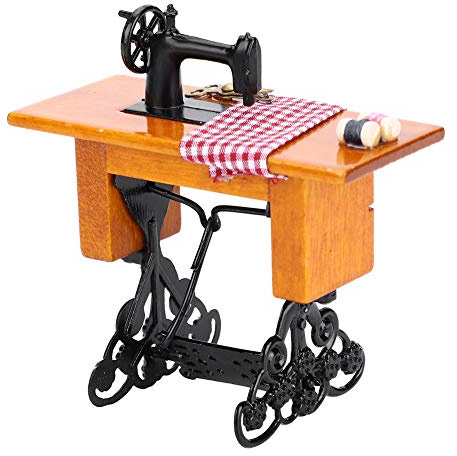 Fdit Máquina de Coser para Casa de Muñecas en Miniatura, Accesorios para Casa de Muñecas de Madera a Escala 1:12 con Tela y Tijeras, Modelo Vívido para Decoración y Escenas