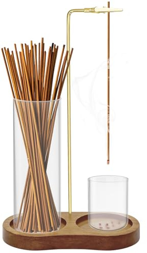 2 in 1 Porta Incenso con Base Legno, Contenitore Cenere Vetro Rimovibile, Organizer Raccogli Cenere, Portaincenso Capovolto Bastoncini per Meditazione, Yoga, Spa, Decorazione Casa (Marrone)
