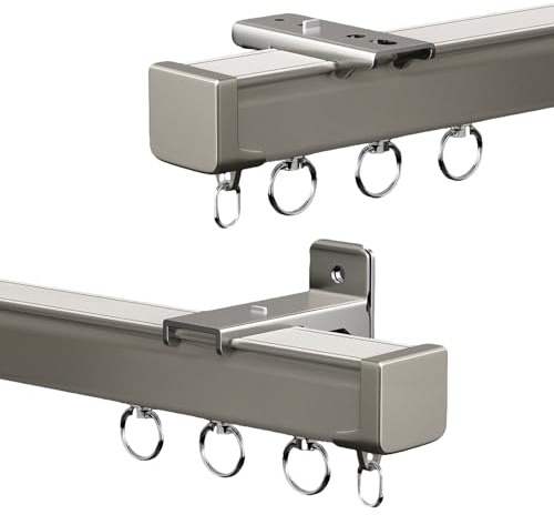 Deckenschiene aus Vorhangschiene Aluminium 1 läufig, Stummen Gardinenschiene Decken-oder Wandmontage, 50-800 cm Raumteiler-Vorhangstange for Wohnzimmer und Schlafzimmer(Champagner,220cm)