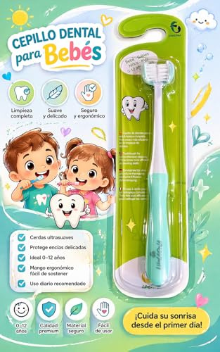 Cepillo de Dientes de 3 Caras LUMAONA para Bebés Niños y Discapacitados - Limpieza 360° Completa. Diseñado por la Abuela Odontopediatra para sus nietos y para todos los peques. (Azul)