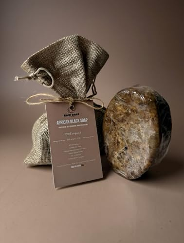 Raw Care African Black Soap, 100% Organic, Fights Acne, Deep Cleansing, Brightens Skin Tone, Made in Ghana, 200g